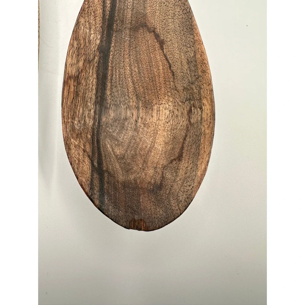 Vintage Teak Wooden Serving Utensils Hand Carved Tribal Salad Fork Spoon Set